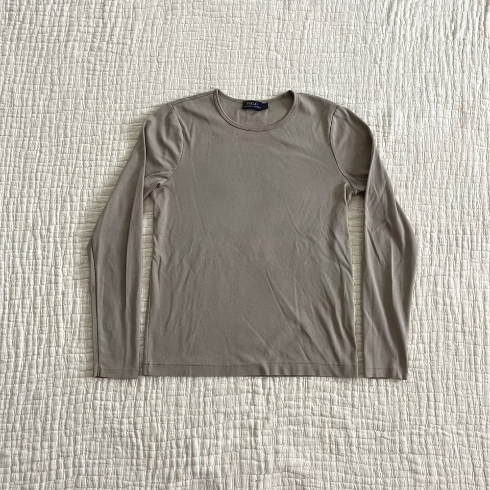 Polo Ralph Lauren Womens Long Sleeve Crewneck Tee Shirt Taupe L NWOT